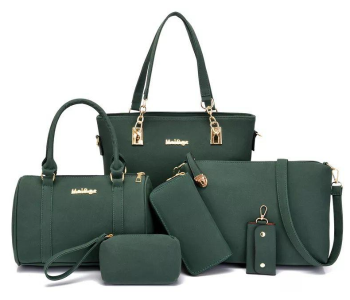 PU Leather 6 Pcs Solid Shade Composite Shoulder Crossbody Bag For Women - Pine Green in KSA