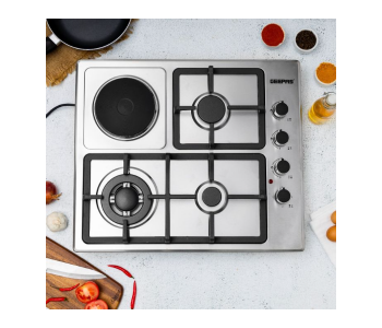 Geepas GGC31034 Stainless Steel Automatic Ignition System 2800Pa Metal Knob Electric Hot Plate Hob Cast Iron Pan Support Burner - Silver in UAE