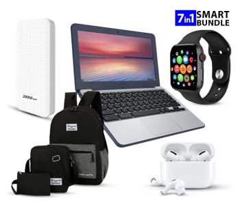 ASUS Chromebook C202SA 11.6 180 Degree Intel Celeron 4 GB, 16GB EMMC Refurbished Laptop With App Store + Generic Demaco Super Power Bank - White + IWO 8 Sport Smart Watch - Black + Set Of 3 Pieces Laptop Backpack Unisex + TWS Airpod Pro 3 Bluetooth Earphones Wireless Headset - White in OMAN