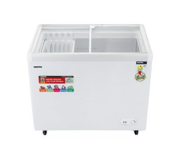 Geepas GCF3523SG 425L Storage Capacity 200W Convertible Freezer And Fridge Function Chest Showcase Freezer-White in UAE