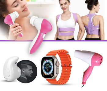 5 In 1 Beauty Care Massager JA164 - Assorted + Foldable Mini 1000 Watts Hair Dryer With Hot And Cold Wind + FN-Adjustable Postural Correction Strap For Back Small/Medium For Women + S530 Mini Invisible Single Bluetooth Headset With Mic - Black + 8 Series XS8 Pro Ultra Smart Watch Ocean Band Loop Wrist Strap - Orange in KSA