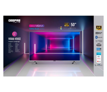 Geepas GLED5009SVUHD 4K Ultra HD Smart TV Frameless Design With Remote Control HDMI And USB Ports And Dolby Digital VIDAA Professional TV-Matte Silver in UAE