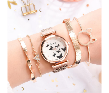 Ladies Butterfly Watch Set By Rinnandy Rose Gold With 4 Bracelets in UAE