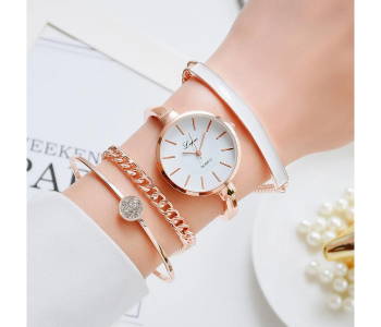Top Brand Women Bracelet Watches Set Fashion Women Dress Ladies Wrist Watch Luxury Rose Gold Quartz Watch Set Montre Femme in KSA