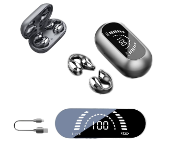 Wireless Ear Clip Bone Conduction Headphones (Obsidian Black, LED Display) in KSA