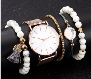 5pc/Set Women's Watches Rose Gold Simple Fashion Women Wrist Watch Luxury Ladies Watch Women Bracelet Set in UAE