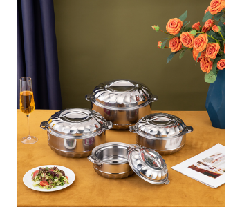 National Super Max 8 Pieces High Quality Insulated Hot Pot Set 1000ml, 1500ml, 2500ml, 3500ml. - Silver in KSA