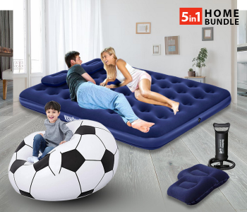 Bundle 1 PCs Set BestWay BW-67374 152 X 203 X 22cm Double Bed Queen Airbed Pillow And Air Pump + 1 PCs Set Bestway Beanless Soccer Ball For Toys And Chair, Multicolor in KSA
