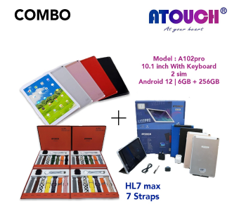 A Touch A102 Pro 10.1 Inch 6GB 256GB Tablet With Keyboard And HL7 Max Smart Watch With 7 Straps Combo in UAE