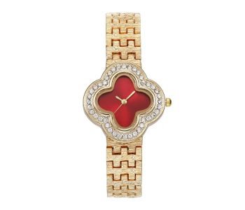 Stainless Steel Red Clover Dial Crystal Watches Luxury For Women in UAE