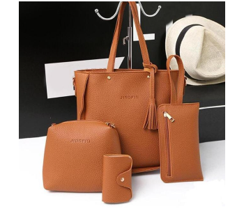 4 Pcs Set Leather Handbag For Women - Brown in KSA