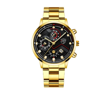 Zinc Alloy Strap Business Date Round Dial Quartz Watch For Men - Gold in UAE
