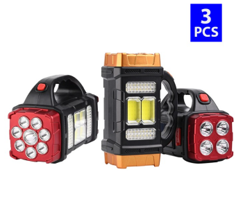 Bundle 3 PCs Set Generic 5 In 1 Solar Torch Light Super Bright Led Flashlight Waterproof 4 Modes Searchlight Emergency With Power Bank - Black in KSA