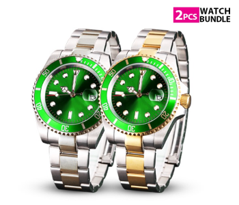 Bundle 1 PCs Set IIK Rotatable Bezel Sapphire Glass Stainless Steel Band Sport Quartz Wrist Watch For Men – Green And Gold + 1 PCs Set IIK Rotatable Bezel Sapphire Glass Stainless Steel Band Sport Quartz Wrist Watch For Men – Green And Silver in KSA