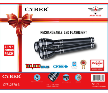 3 In 1 Rechargeable LED Stainless Steel Flashlight Black 3 Modes in KSA