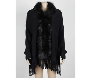 Fur Collar Winter Oversized Women's Winter Shawls - Black in UAE