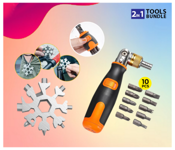 Bundle 1 PCs Set Generic 18-in-1 Multi Tool Stainless Portable Steel For Outdoor Travel Camping Adventure Daily Tool + 1 PCs Set Generic 10 In 1 Screwdriver Multi-functional Multi-angle Household-Ratchet Screwdriver With 10pcs Screwdriver Bit in OMAN