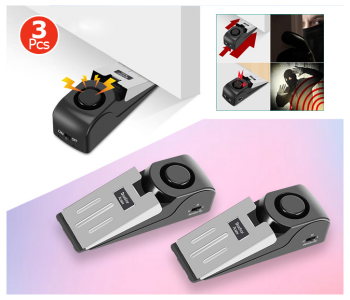 Bundle 3 PCs Set Door Stop Alarm Wireless Home Wedge Shaped Stopper Alert Security System – Black And Silver in OMAN