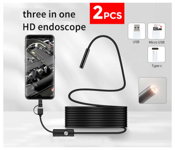 Bundle 2 PCs Set 3 In 1 Type-C And Android And PC USB Endoscope Borescopes 5.5mm Inspection Camera IP67 Waterproof Snake Camera With 6 Adjustable LED Lights in OMAN