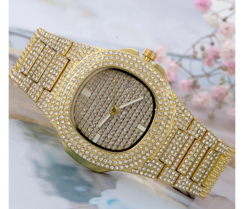 Luxury Quartz Watch With High Quality Cubic Imprint Cut Stone For Women - Gold in UAE