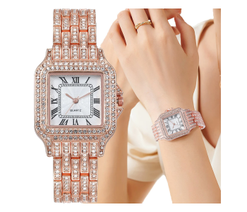 Luxury Women Watch Full Rhinestone Ladies Wrist Watch Relogio Feminino - Rose Gold in KSA