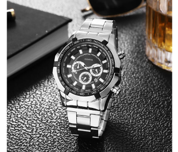 Top Brand Luxury Men Fashion Watch Date Sports Watches Mens Strap Stainless Steel Wristwatch Relogio Machino - Silver in UAE