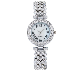 Lady Elegant Small Dial Quartz Watch With Diamond Bracelet Watch Set Dress Wrist Watches - Silver in UAE