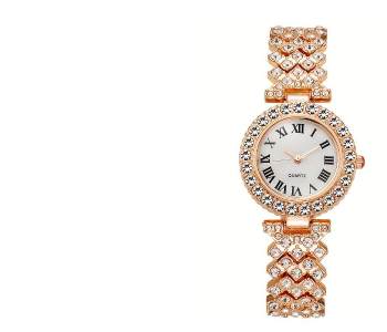 Lady Elegant Small Dial Quartz Watch With Diamond Bracelet Watch Set Dress Wrist Watches - Rose Gold in KSA