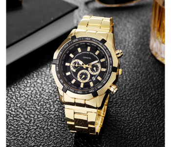 Top Brand Luxury Men Fashion Watch Date Sports Watches Mens Strap Stainless Steel Wristwatch Relogio Machino - Gold in UAE