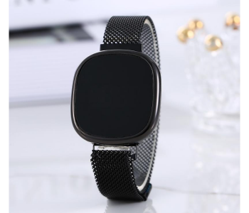 Digital Luxury Metal Electronic LED Wristwatch Fashion Simple Ladies Mesh Strap Watch - Black in KSA