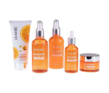 Express Delivery - 5-Piece Vitamin C Anti Aging And Skin Care Set Orange/White Facial Cleanser 80 g, Cleansing Milk 100 Ml, Essence Toner 100 Ml, Face Serum 50 Ml, Face Cream 50grams - ID 134239