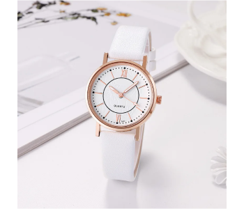 Luxury Casual Leather Simple Dress Quartz Ladies Wristwatch - White in KSA