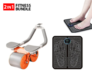 Bundle 1 PCs Set Mechanical Plastic EMS Automatic Foot Massager - Black + 1 PCs Set Jongo High Quality Abdominal Training AB Roller With Dual Stable Two Wheels, Automatic Bounce For Adults, Fitness Room, Detachable Handle, Effective Core Exercise Equipment, Advanced Home Workouts in KSA