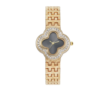 Stainless Steel Black Clover Dial Crystal Watches Luxury For Women in KSA