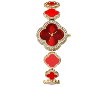 Retro Luxury Dial Four Leaf Clover Charm Bracelet Women Watch - Red in UAE