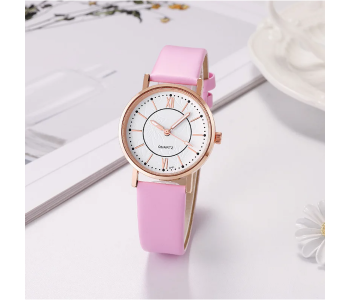 Luxury Casual Leather Simple Dress Quartz Ladies Wristwatch - Pink in KSA
