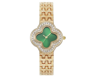 Stainless Steel Green Clover Dial Crystal Watches Luxury For Women in KSA