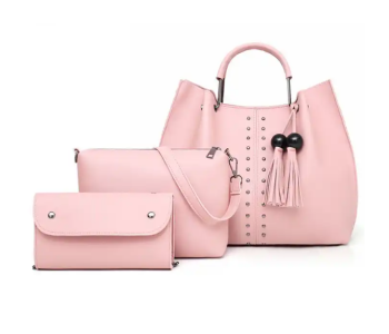 PU Leather Ladies Wallet Ladies Pars Hand Set Bag With Rivet - Rose in KSA