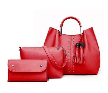 PU Leather Ladies Wallet Ladies Pars Hand Set Bag With Rivet - Red in KSA