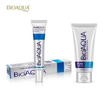 Bundle 1 PCs Set BIOAQUA Anti Acne Treatment Facial Cleanser For Pure Skin 100g For Men And Women + 1 PCs Set BIOAQUA Anti Acne Treatment Spot Removal Cream, Oil Control Shrink Pores Face Care Cream 30mg For Men And Women in UAE