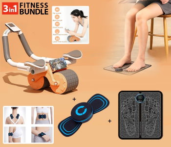 Bundle 1 PCs Set Mechanical Plastic EMS Automatic Foot Massager - Black + 1 PCs Set Electric Massagers, Microcurrent EMS Mini Massage Device + 1 PCs Set Jongo High Quality Abdominal Training AB Roller With Dual Stable Two Wheels, Automatic Bounce For Adults, Fitness Room, Detachable Handle, Effective Core Exercise Equipment, Advanced Home Workouts in KSA