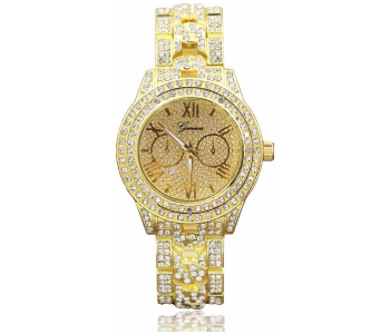 Jongo Luxury Full Diamonds Fashion Stainless Steel Watch For Women - Gold in UAE