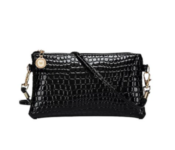 Leather Crocodile Pattern Handbag For Women - Black in KSA