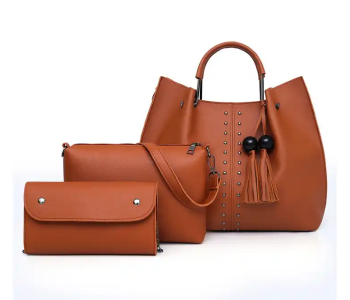 PU Leather Ladies Wallet Ladies Pars Hand Set Bag With Rivet - Brown in KSA