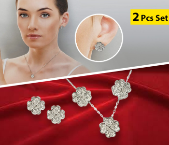 Bundle 2 PCs Set Shiny Multicolor Romantic Flower Design Stud Earrings, Necklace, Christmas Party Birthday Clavicle Chain Jewelry For Girls in KSA