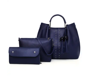 PU Leather Ladies Wallet Ladies Pars Hand Set Bag With Rivet - Blue in KSA