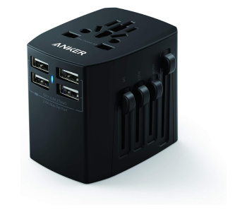 Express Delivery - Anker Universal Travel Adapter With 4 USB Ports - Black - ID 135823