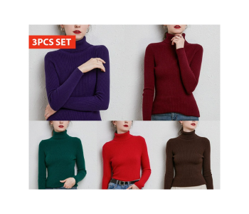 Bundle 3 PCs Set 6611 Autumn Turtle Neck Cashmere Winter Pullover Sweaters For Women Assorted in KSA