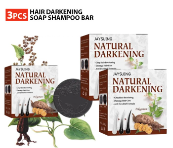 Bundle 3 PCs Set Natural Hair Darkening Soap Shampoo Bar Repair Gray White Hair Color Dye Hair Shampoo Natural Organic Hair Conditioner - Black in KSA