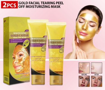 Bundle 2 PCs Set Gold Facial Tearing Peel Off Moisturizing Mask, Whitening Pores Cleaning Face Caviar Mask Skin Care For All Skin Types, Remove Wrinkles Repair Skin Anti-aging Deep Cleaning Mask in KSA